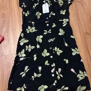 Obey Black Dress with Green and Pink Floral Design